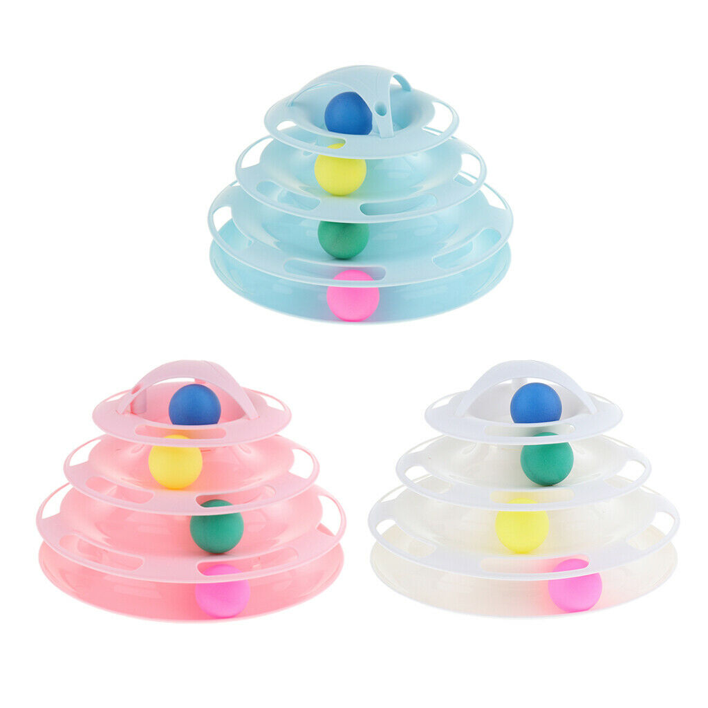 Four Layers Pet Cat Toys Turntable Intelligence Training Ball Tray Blue
