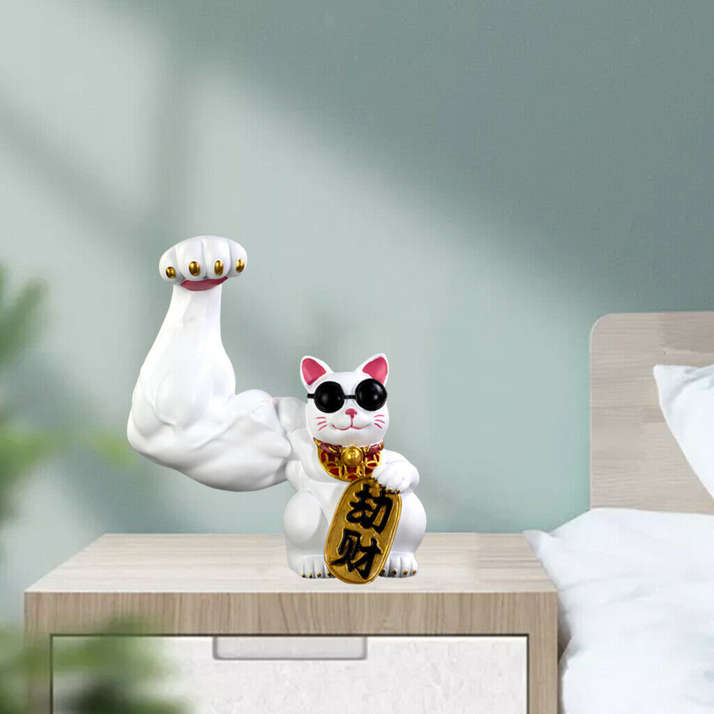 Chinese Lucky Cat Waving Arm Good Luck Feng Shui Home Door Interior Decor white