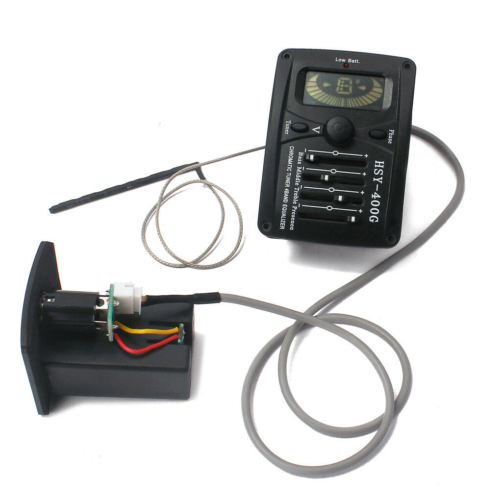 4-Band EQ Equalizer Acoustic Guitar Preamp Piezo Pickup with LCD Tuner Accs