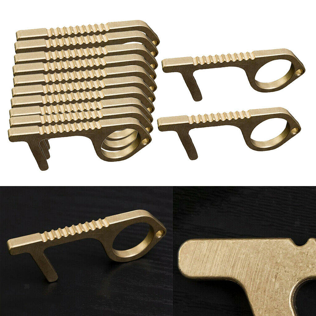 12x Portable Hygiene Brass Door Opener Handle Key Button Pusher Keychain