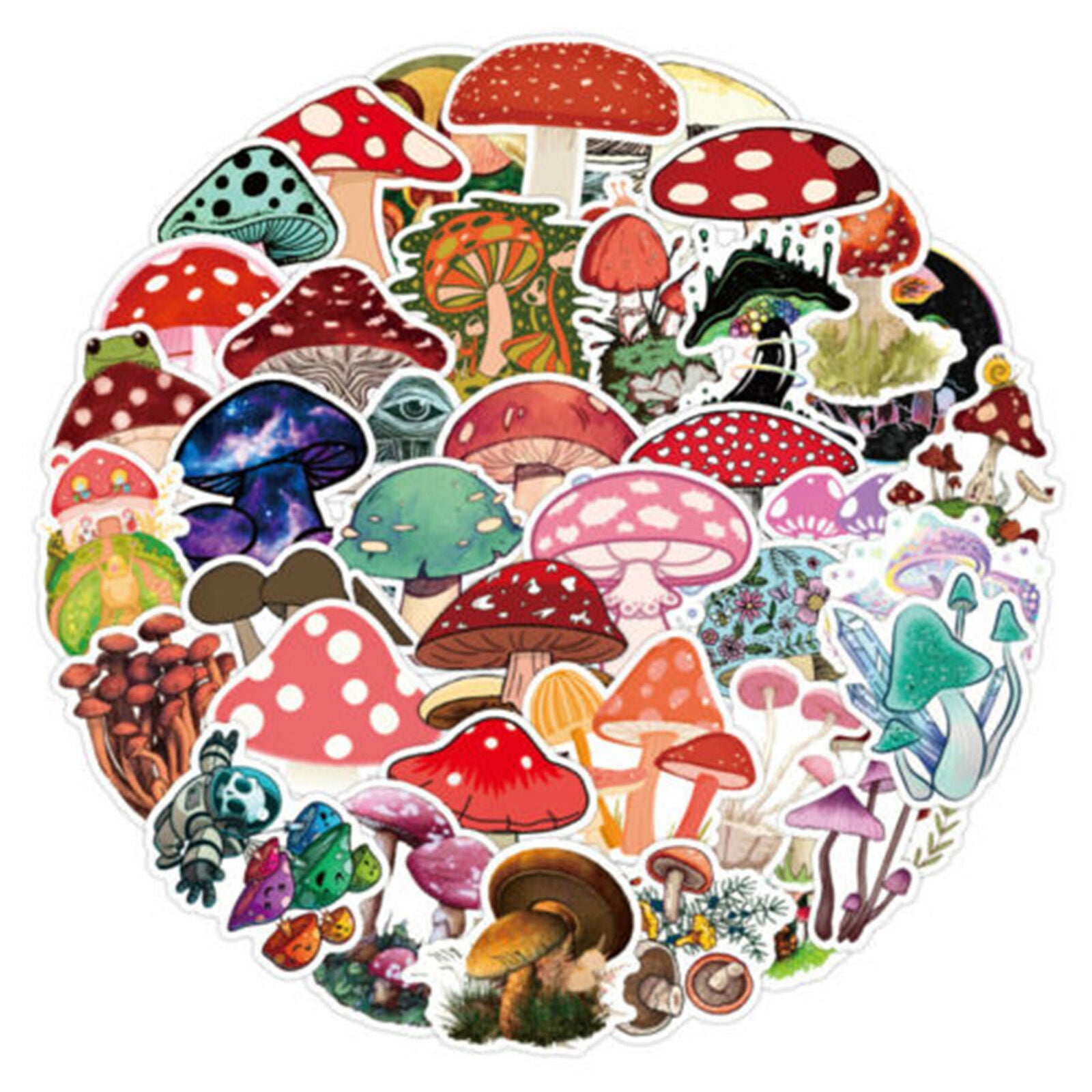 50PCS Cute Plant Mushroom Stickers For Laptop Skateboard Helmet Luggage Wall Diy