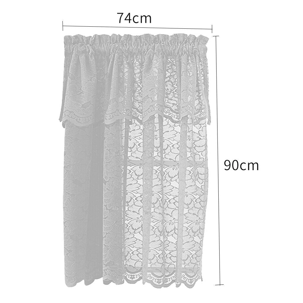 1 Panel Embroidered Lace Window Voile Sheer Curtain Tiers 74x90cm B White