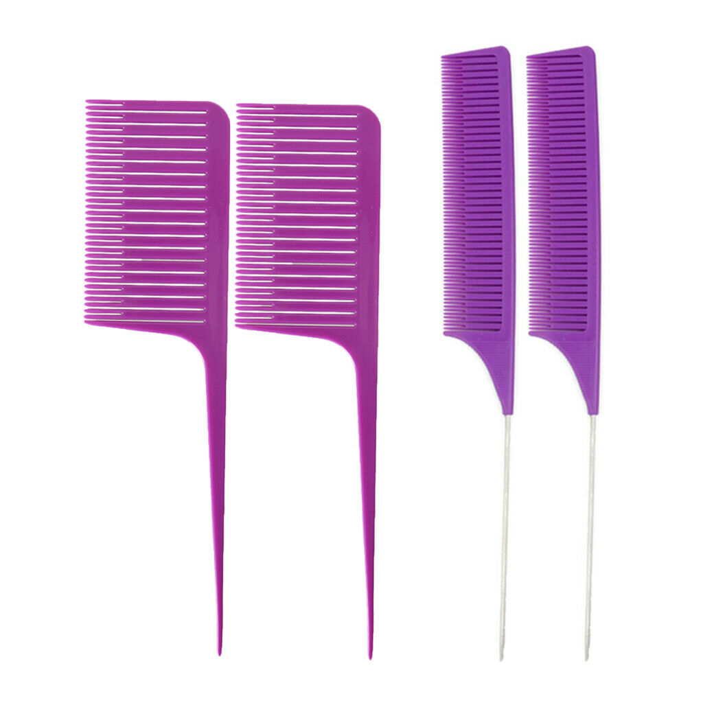 4Pcs Fine&Wide Tooth Weaving Highlighting Foiling Hair Combs Brush Purple
