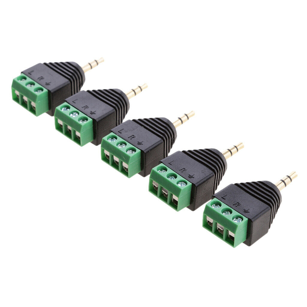 5x 3 Pole 3.5mm Screw Male to 3 Pin Female Video Balun Adapter for Earphone