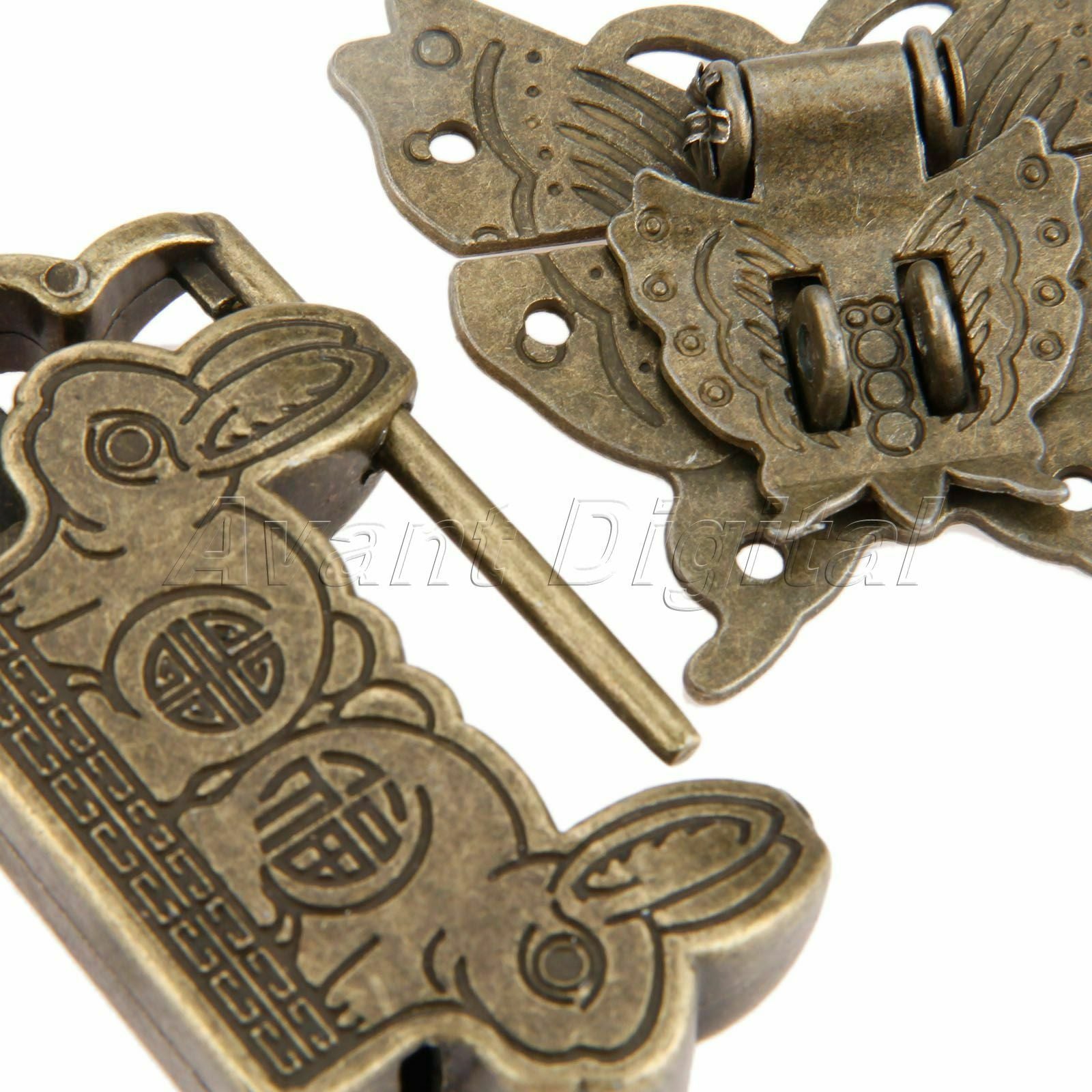 Classic Padlock Fortune Blessing Lock Key with Butterfly Jewelry Box Latch Clasp