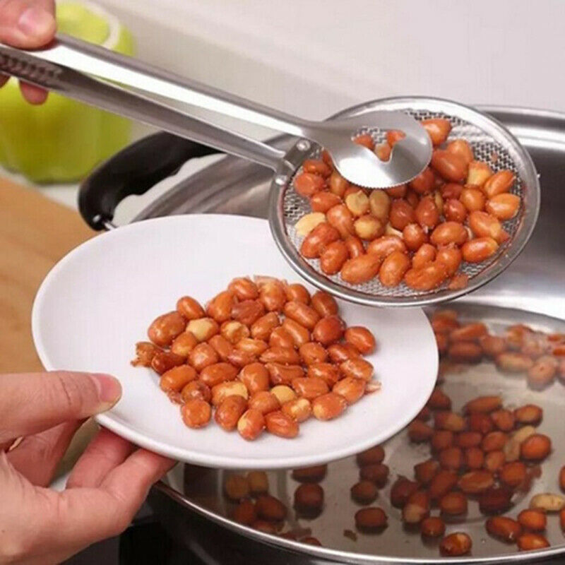 Filter Spoon with Clip Stainless Steel Colander Oil-Frying Filter Fried .l8