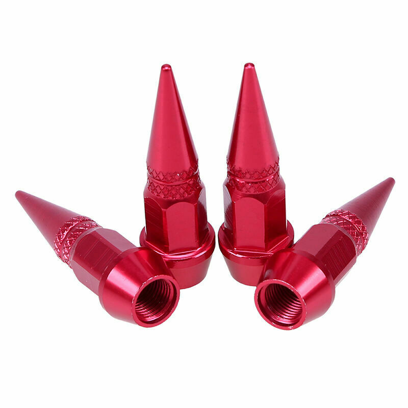 4Pcs Spike Cone Shape Tire Caps Rim Red Valve Wheel Air Port Dust Cover Stem