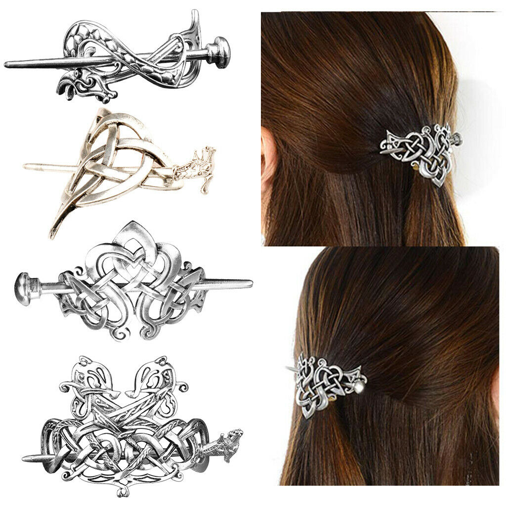 4x Retro Viking Hair Clip Dragon Long Hair Holder Hair Jewelry Accessories