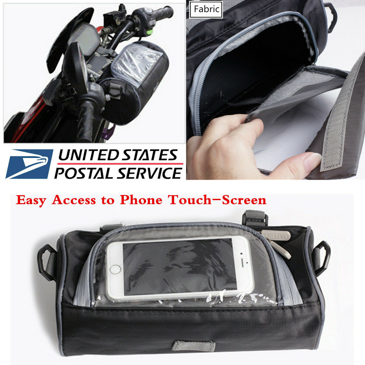 Waterproof Fully Lined Motorbike Handlebar Bag Easy Access to Phone Touch-Screen