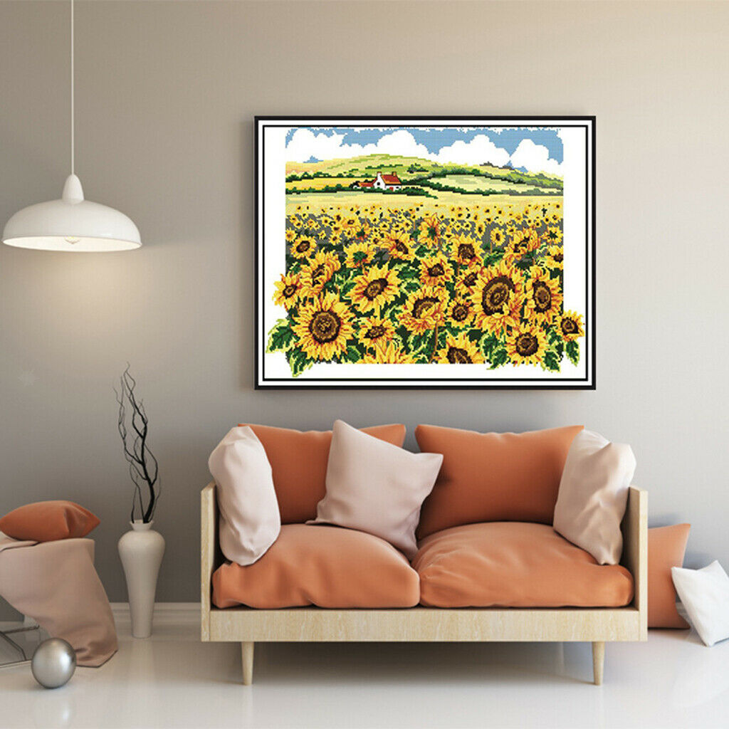 Cross Stitch Stamped Kits Pre-Printed Sunflower Pattern for Beginner Adults