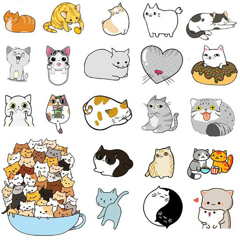 50Pcs Cute Cat Cartoon Stickers Laptop Phone Skateboard Car Suitcase Dec Fx