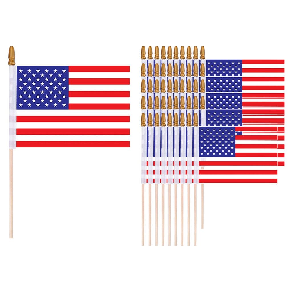 50Pc Small American Flags on Stick 4x6 Inch Mini US Flags