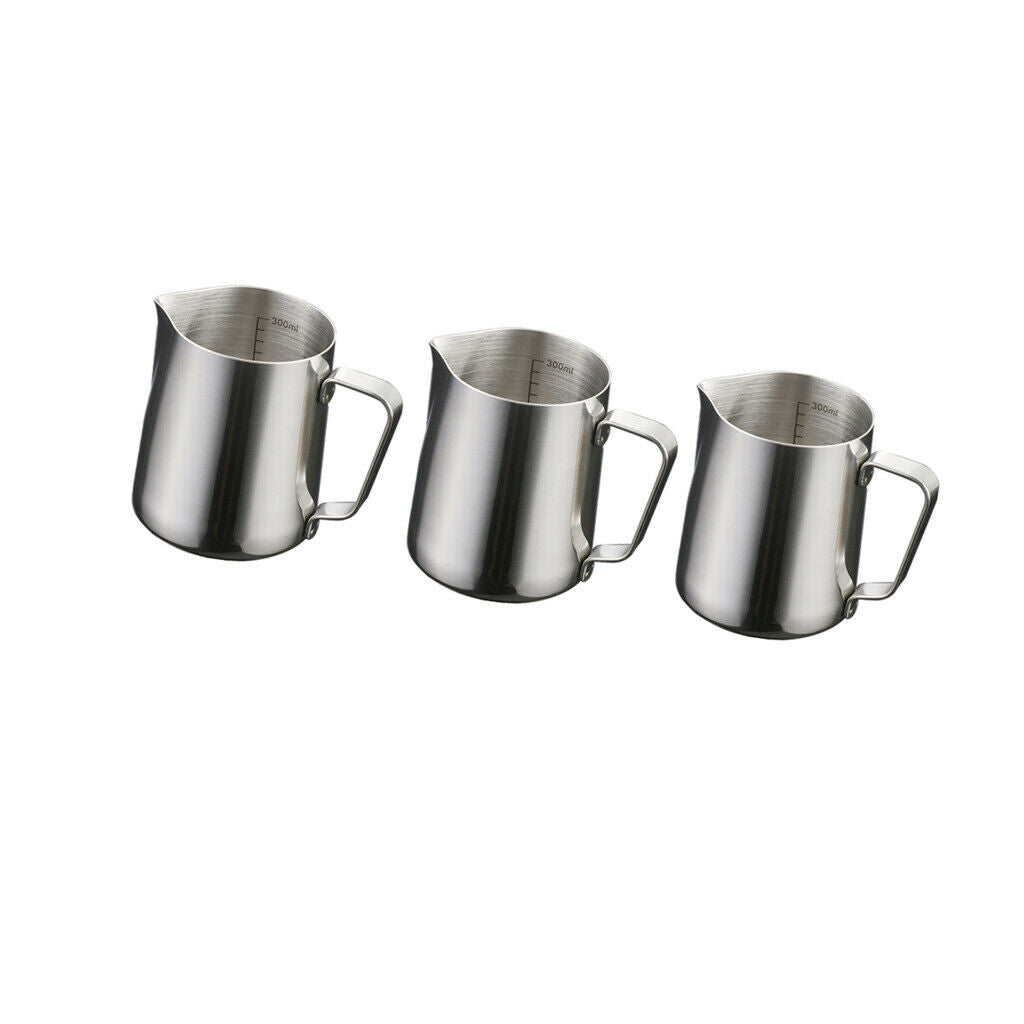 3 Pieces 350ml Stainless Steel Coffee Frothing Milk Tea Latte Jug with Scale