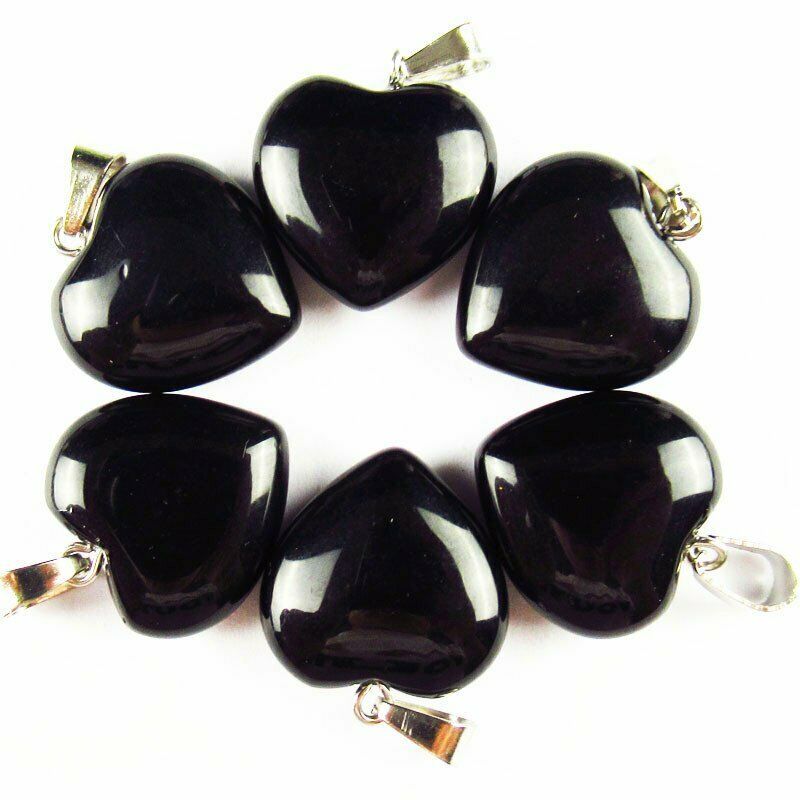 10pcs 25g Natural Black Agate Heart Pendant Bead 16x16x6mm A-205SK