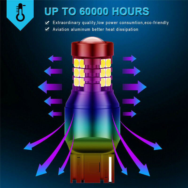2Pcs T20 7440 W21W LED Rear Reverse Llght Canbus Error-free Backup Bulb 6000K