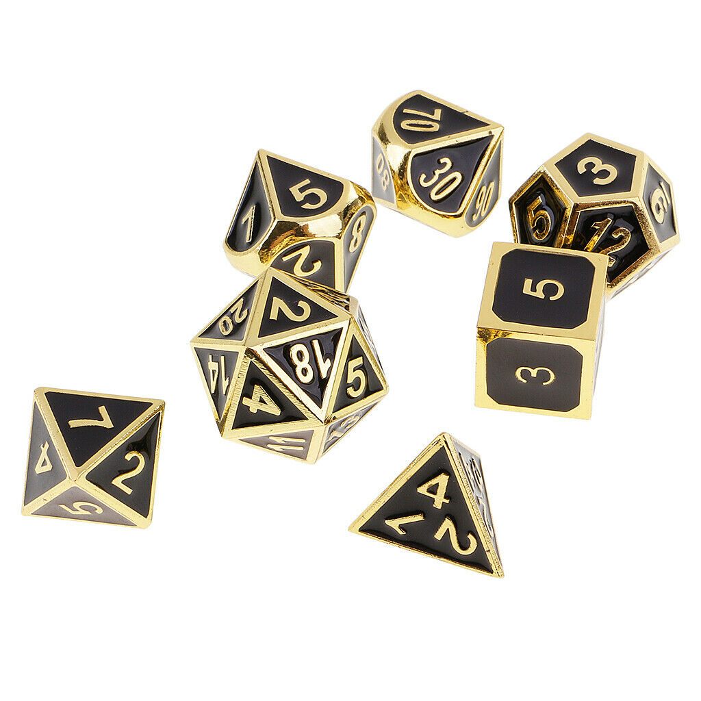 7x Opaque Zinc Alloy Polyhedral Dices for Party Bar Accessory Golden 1.6cm