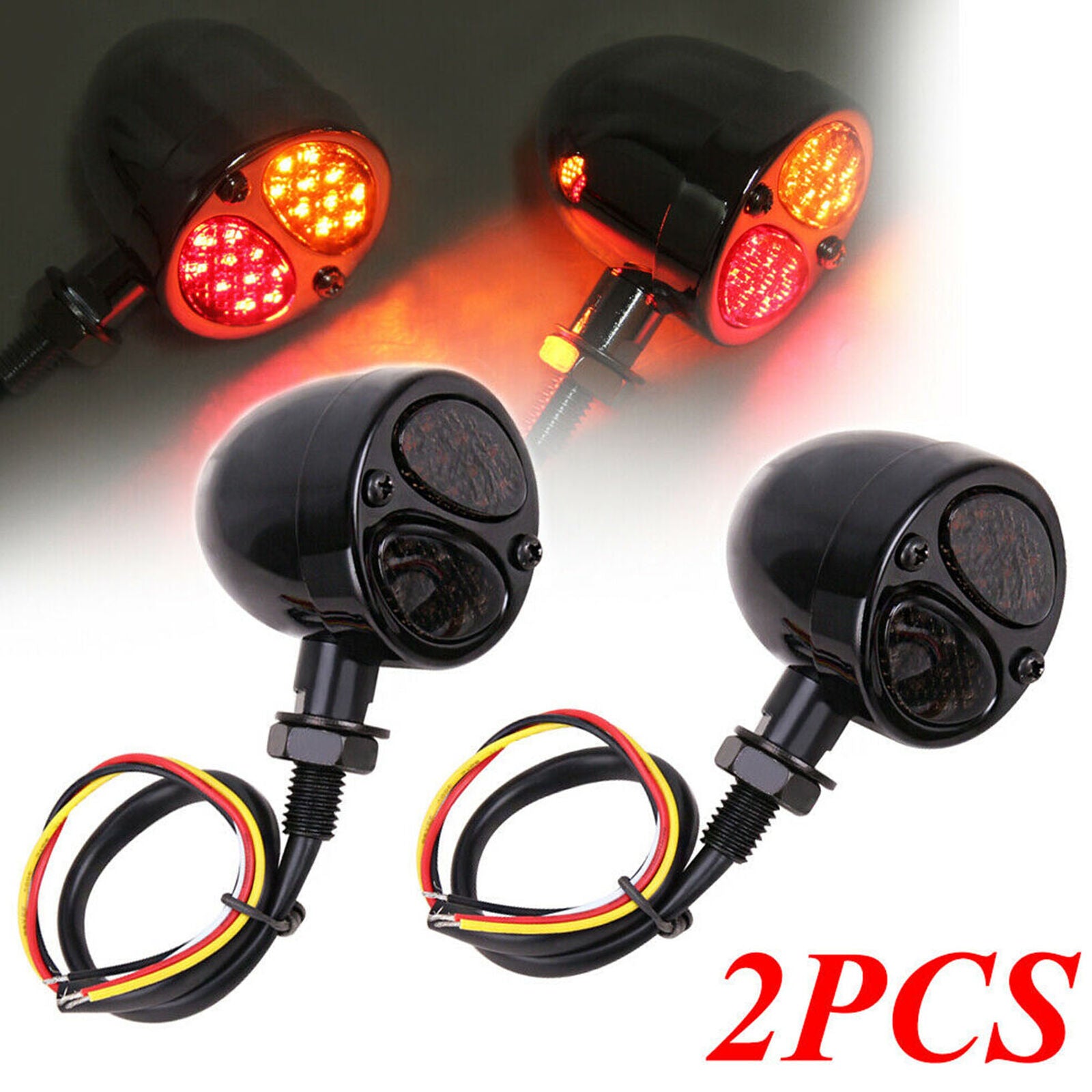 Motorcycle LED Black Bullet Brake Running Turn Signal Tail Light For Bobber Cafe