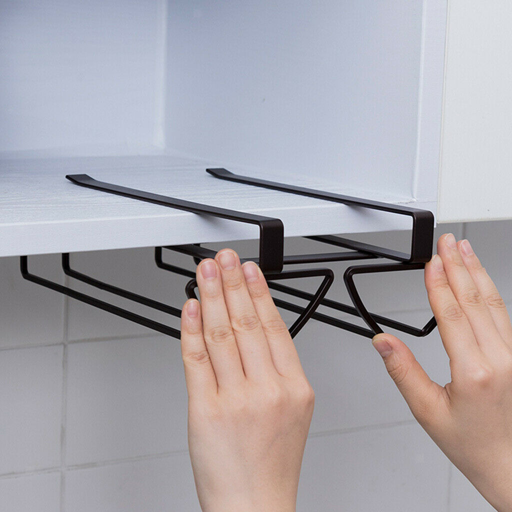 Under Cabinet Row Wine Glass Rack Hanging Cup Home Stemware Hanger Shelf