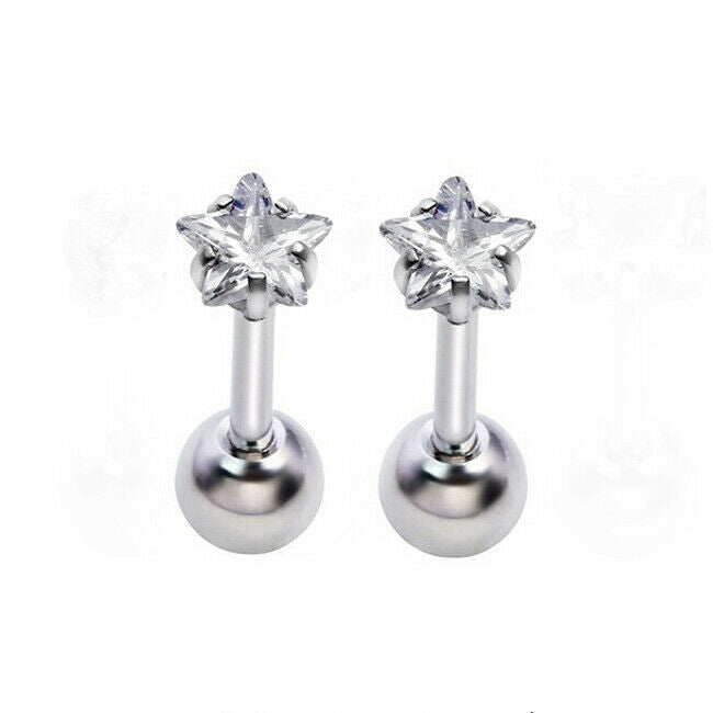 Pair Stainlss Propeller Earring  Zircon Steel Bar 1.2mm Bolt Unisex