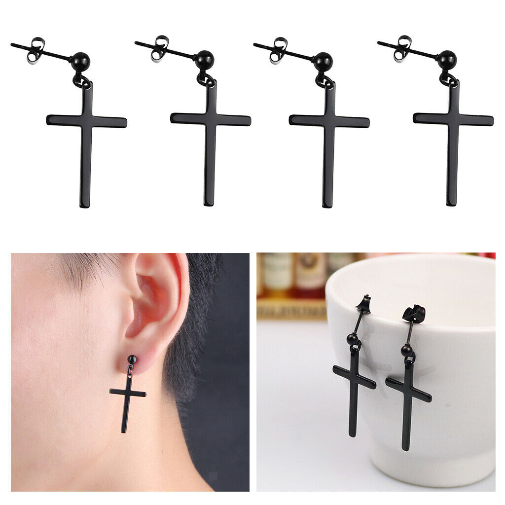 2Pairs Gothic Punk Rock Cross Earrings Black Ear Studs Wedding Club Jewelry