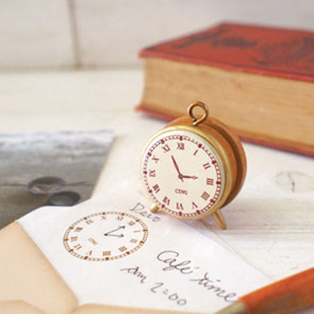 Hot Wooden Rubber Stamp Seal Classic Alarm Clock For Diary Scrapbook Decor LBDA