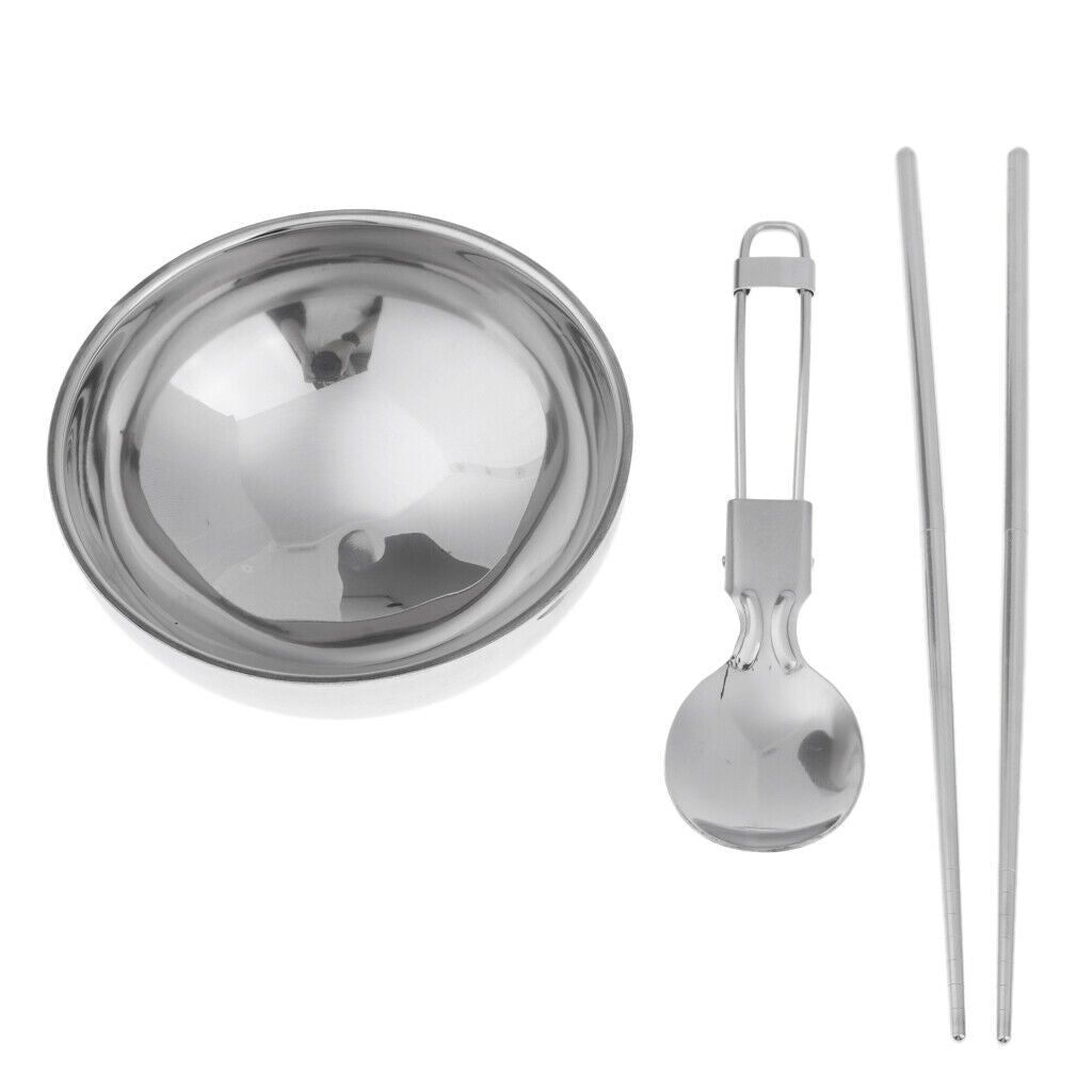 Outdoor Cutlery Set Stainless Steel Bowl Chopsticks Spoon Foldable Camping