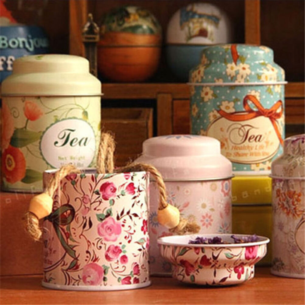 Flower Design Metal Sugar Coffee Tea Tin Jar Container Candy Sealed Cans .l8