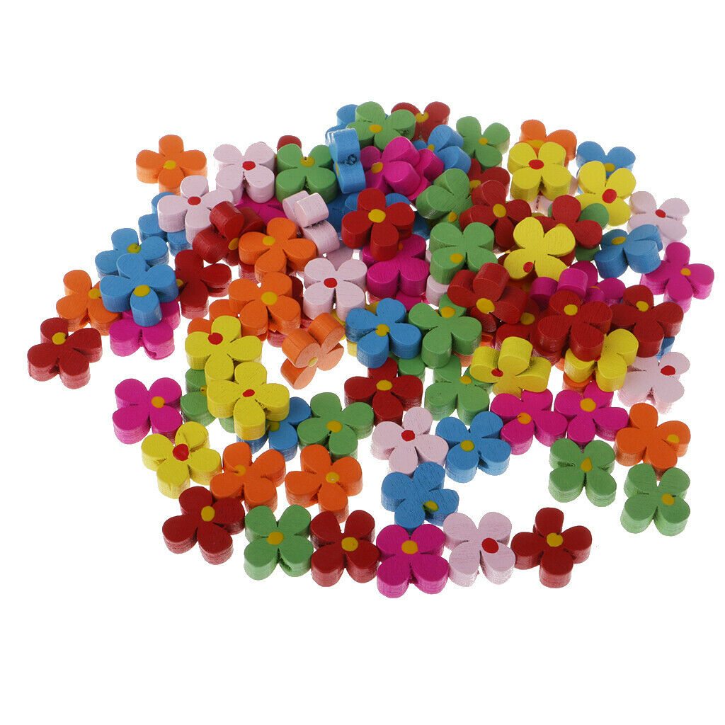 100pcs Flower Wooden Beads Loose Spacer Beads for Jewelry Making Craft 13mm