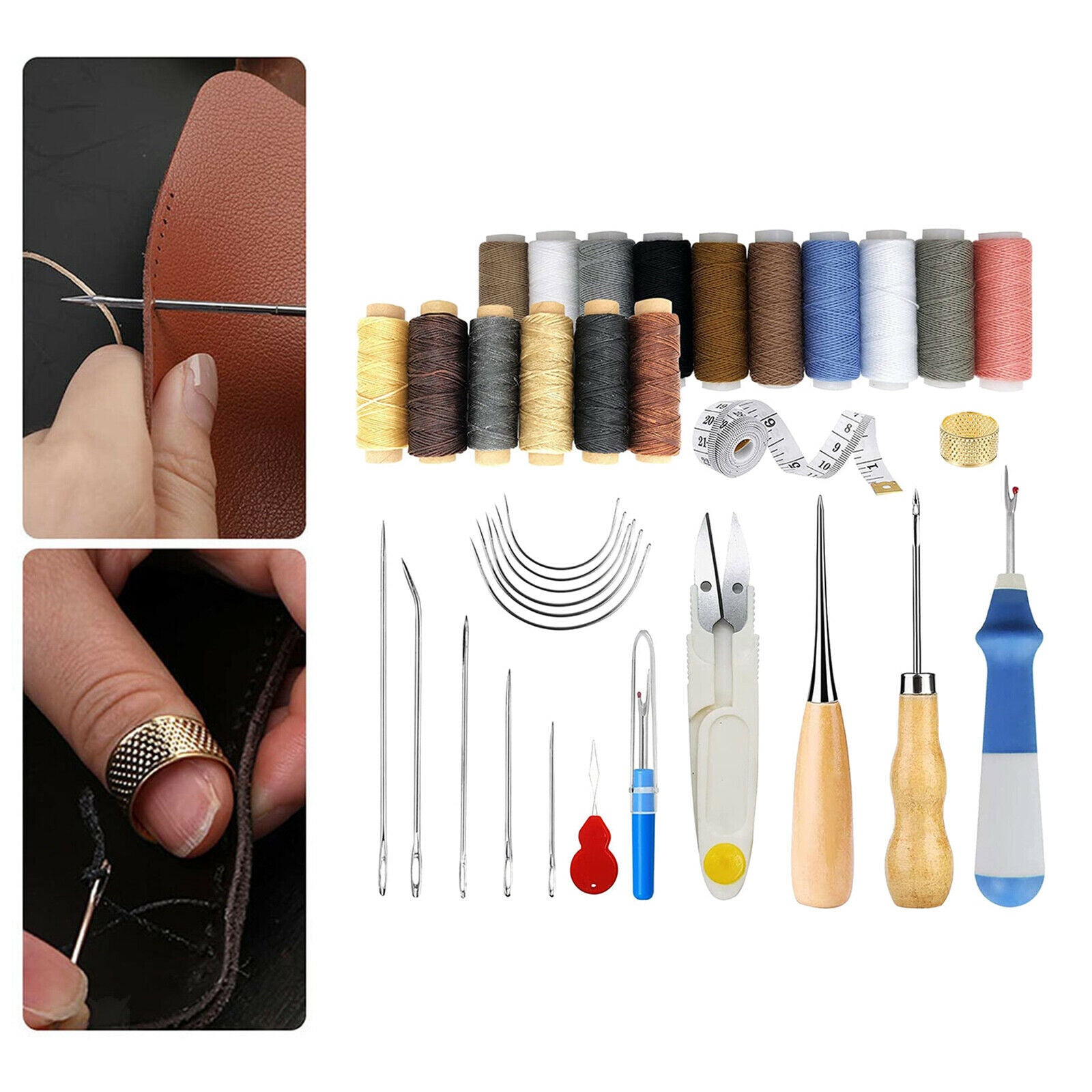 34x Leather Craft Tools Kit Stitching Sewing Waxed Thread Working Hand Tools