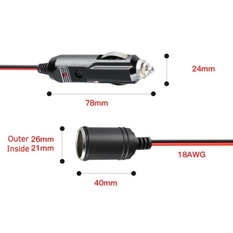 12V 24V 15A Heavy Duty Car Lighter Socket Male Female Extension Cord Power SupA4