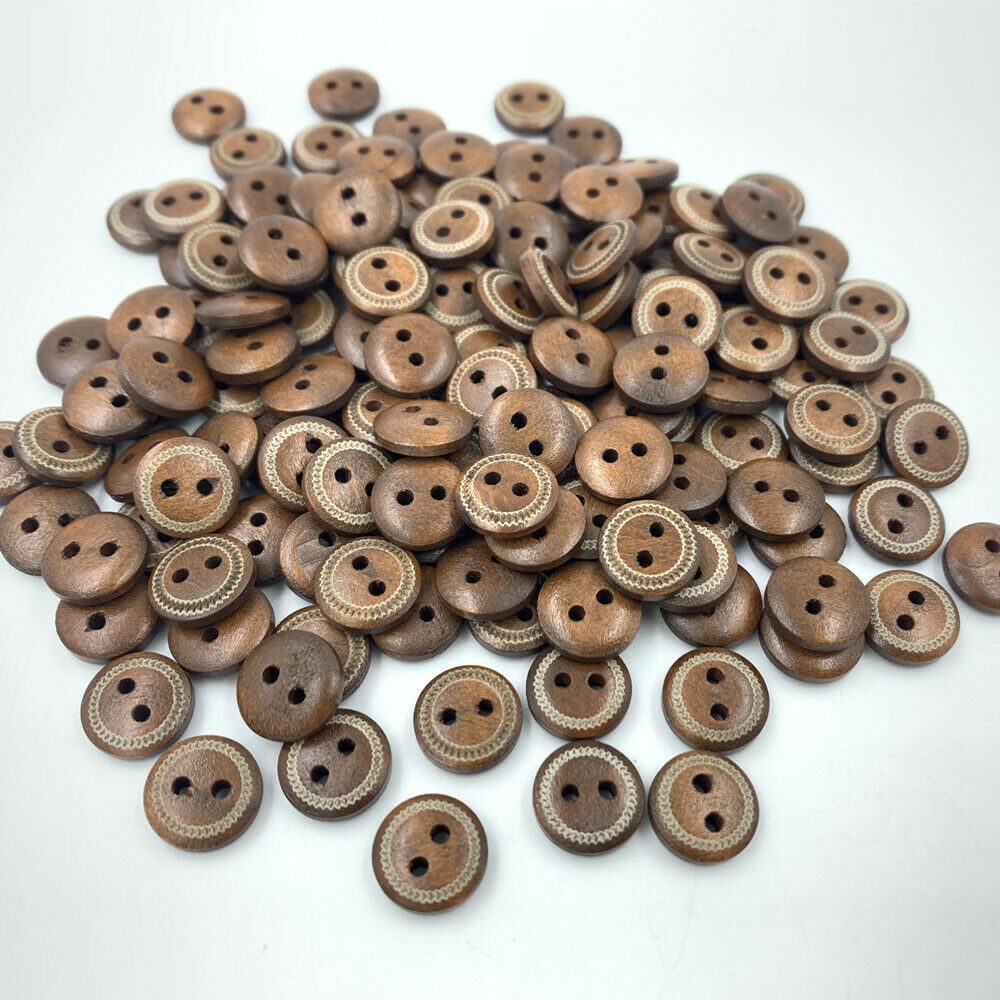 DIY 100pcs Mini brown Round Wooden Buttons printing Sewing Scrapbooking 12mm