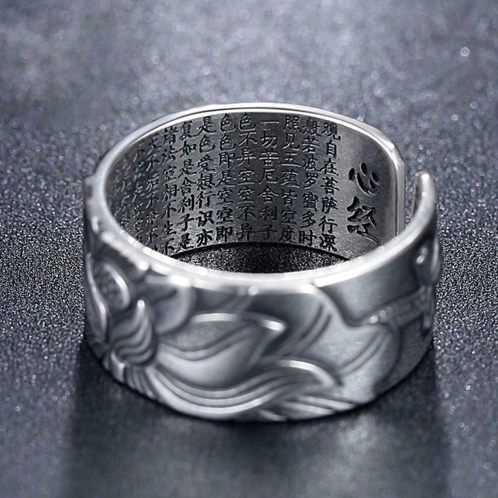 Retro Lotus Ring Prajna Paramita Lotus Flower Open Ring for Men and Women Gift