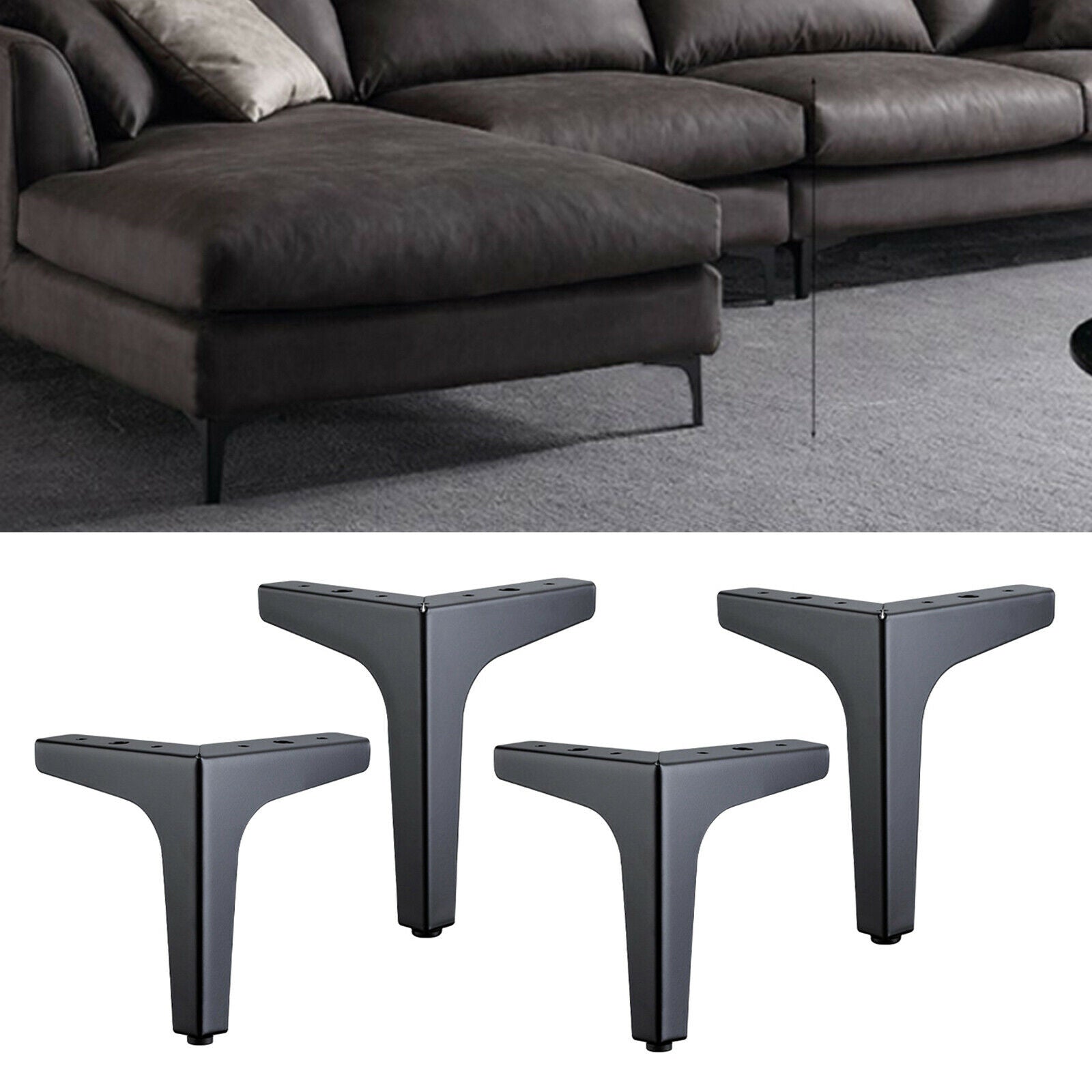 2X 4 x Iron Metal Furniture Legs Sofa feet Chair Cabinet Table 15cm Black