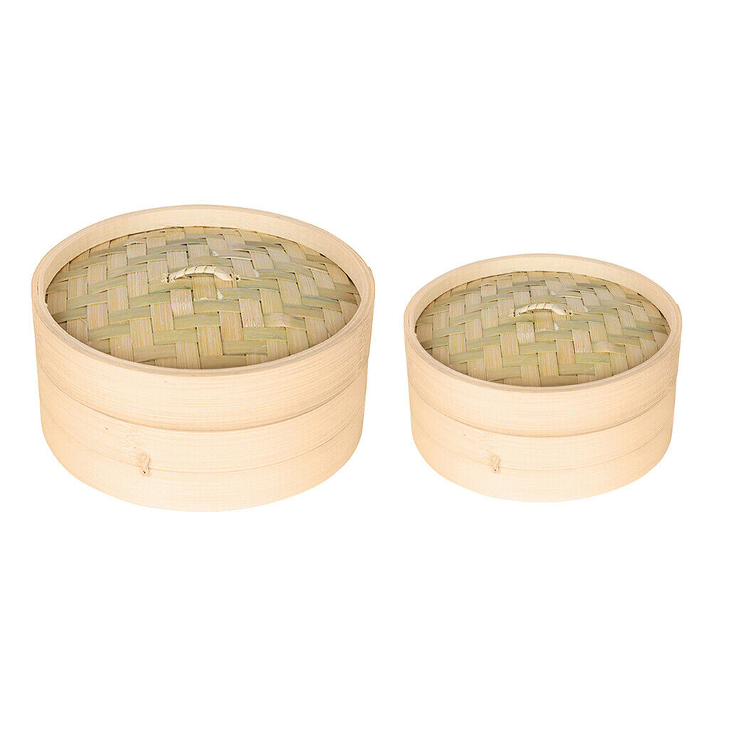 2pcs Bamboo Steamer Steaming Kitchen Round Steam Box for Handmade Dimsum
