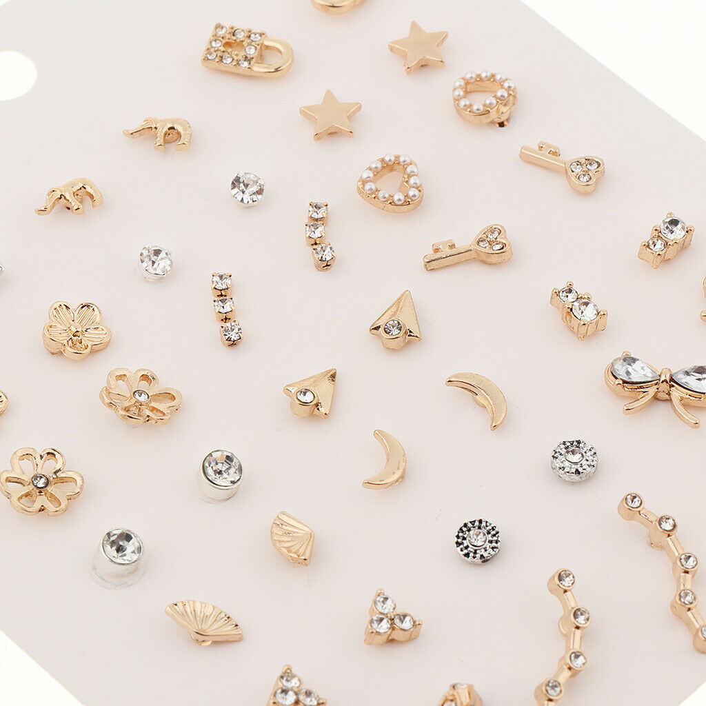 63 Pairs Fashion Korean Stud Earrings Set Round Beads Stainless Steel Jewel