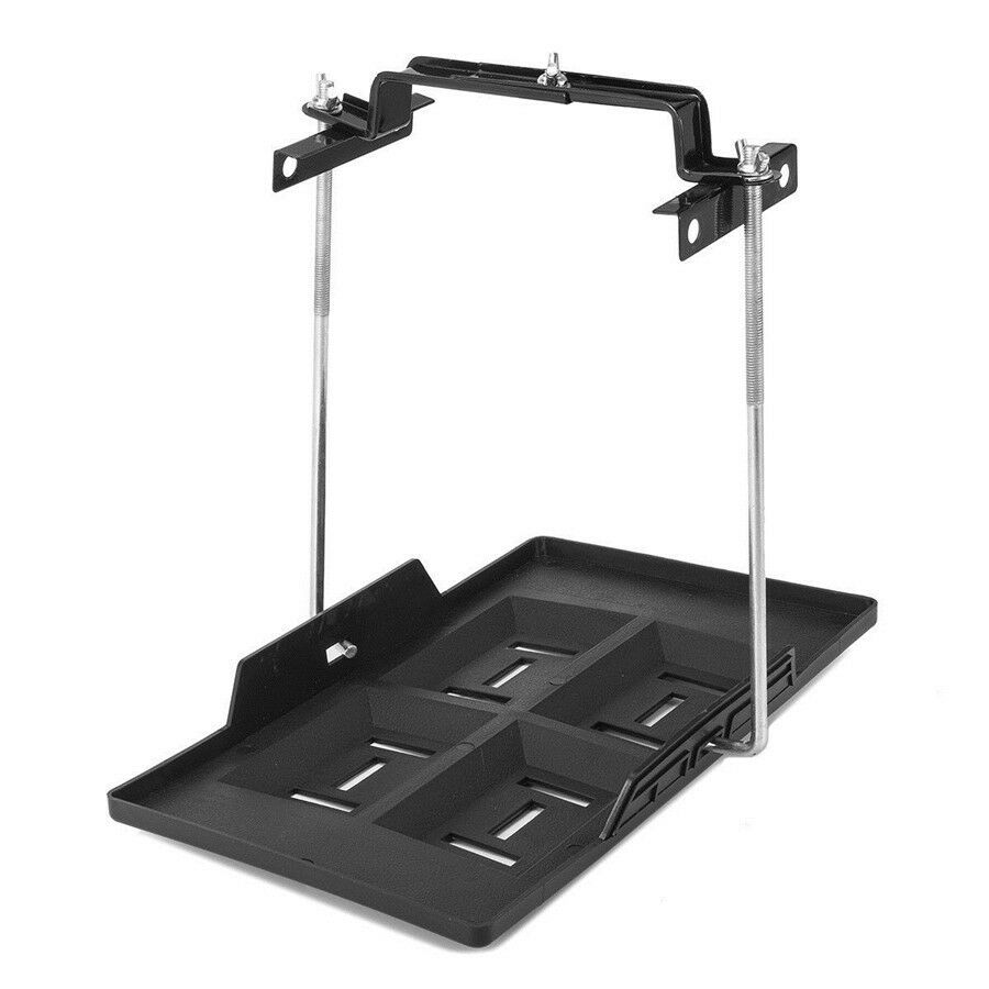 Universal Black Battery Tray Car Storage Battery Holder + Hold Down Clamp Safe
