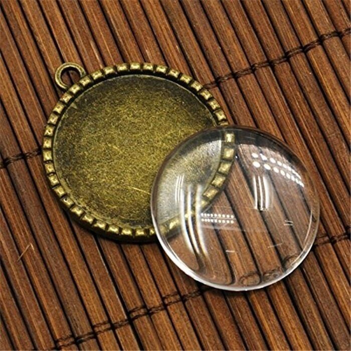 10 sets Retro Bronze Tree Bezel Setting with Glass Dome Round 25mm Photo Pendant