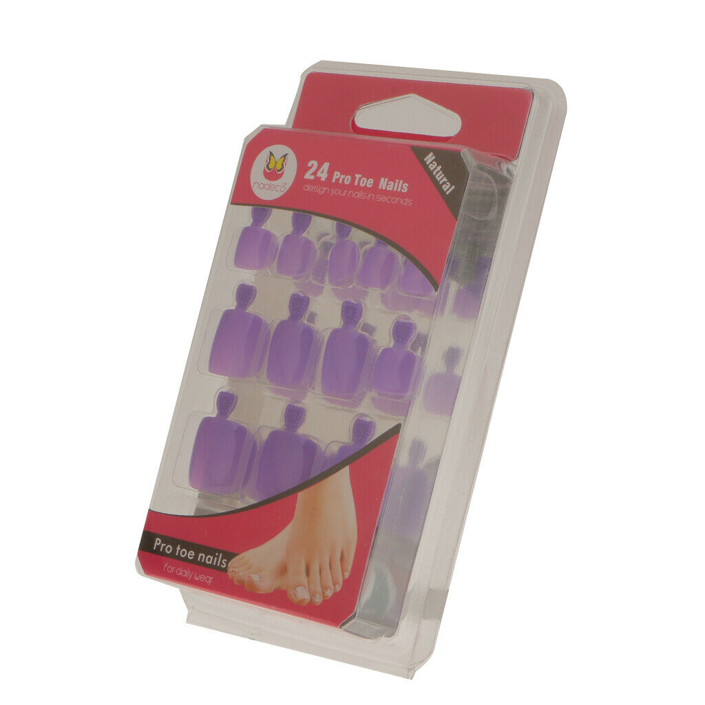 24pcsPure Toe Nails Full Cover Pedicure False Nail Art Tips with File Purple