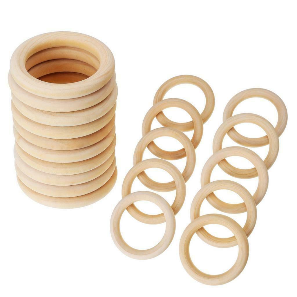 20Pcs 70mm + 20x 45mm Natural Wooden Rings Circles for Baby Teethers Crafts