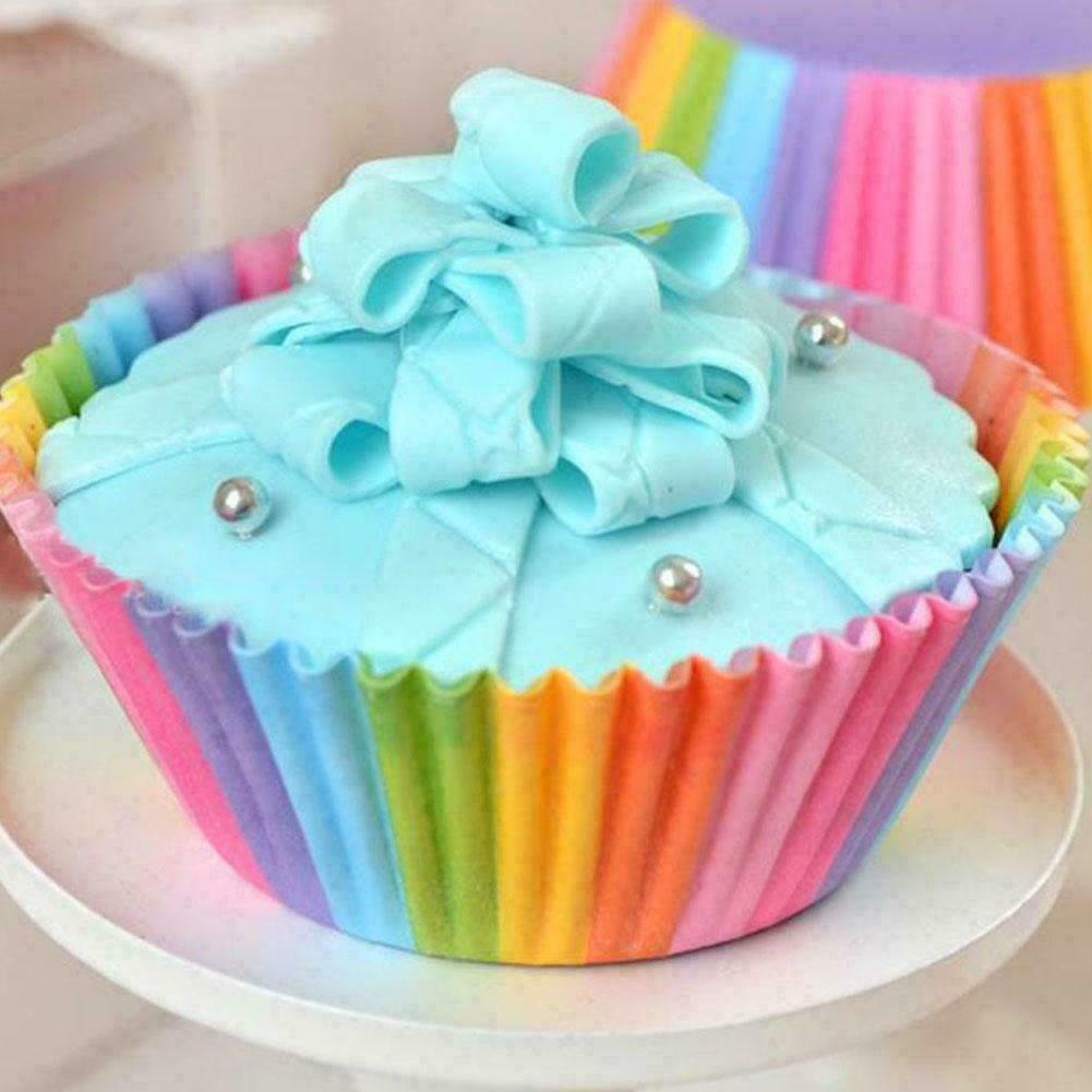 100x Colorful Rainbow Paper Cake Cupcake Liners Baking Decor Muffin Case