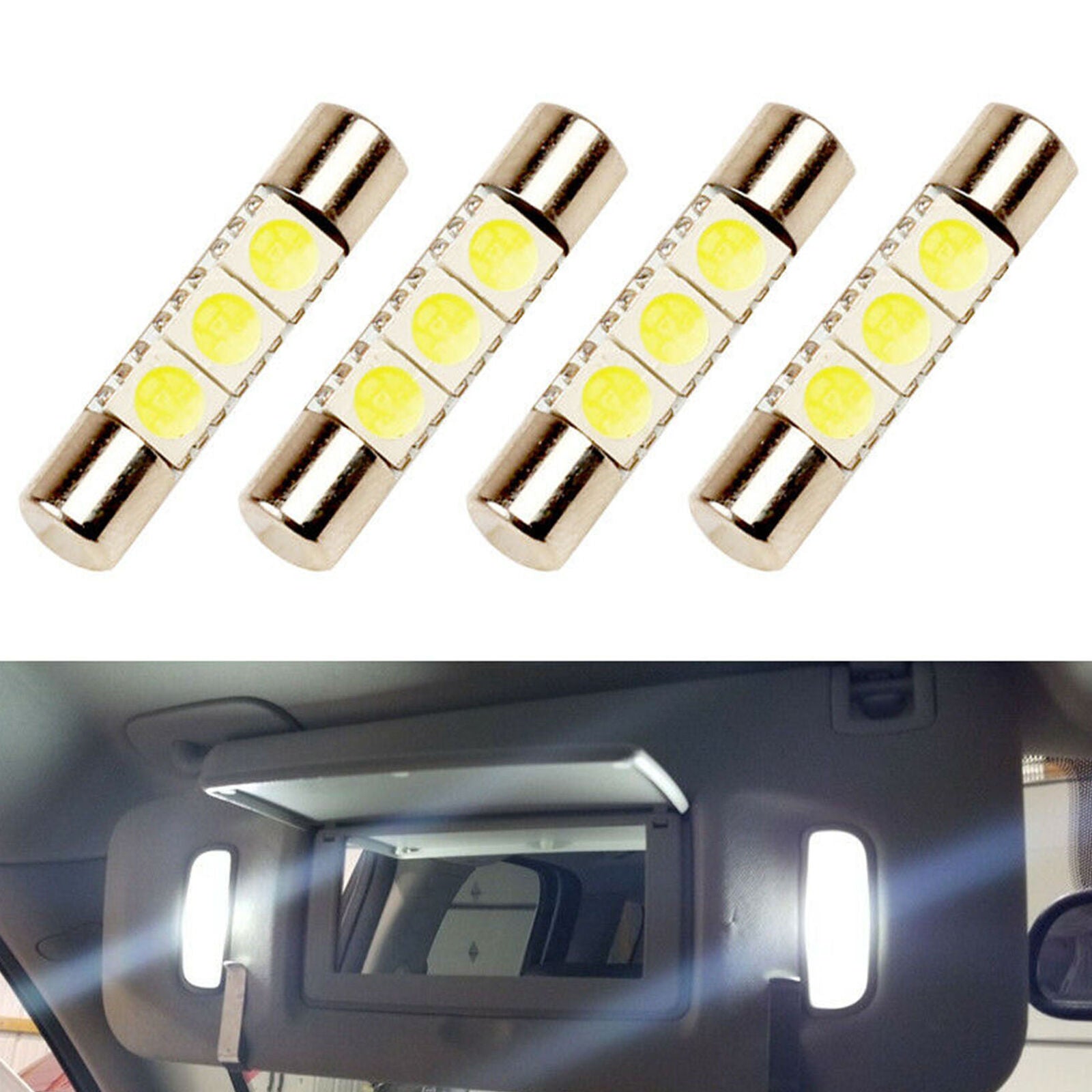 4 x White LED 6614F 6641 TS-14V1CP F30-WHP Fuse Visor Vanity Mirror Light Bulbs