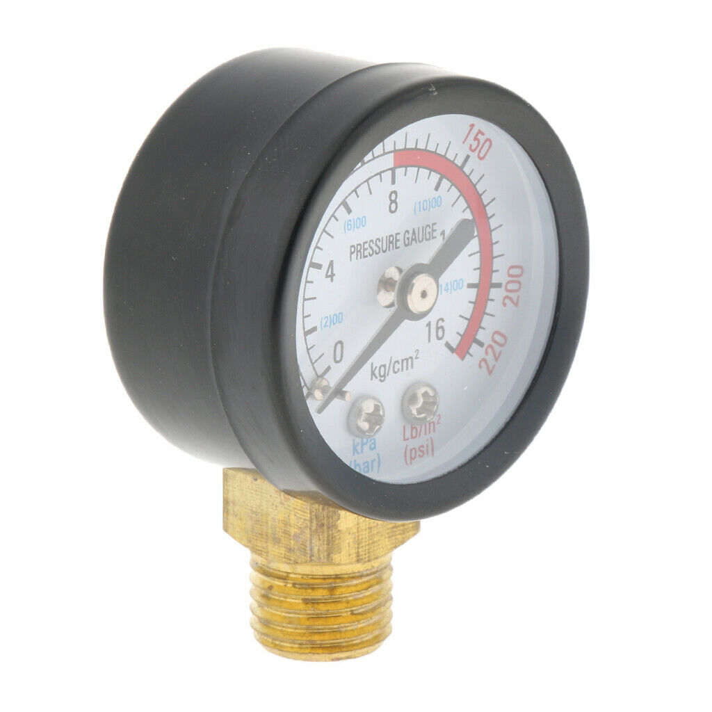 Water Pressure Gauge 0-220psi Male NPT Brass Thread M14x1.5mm