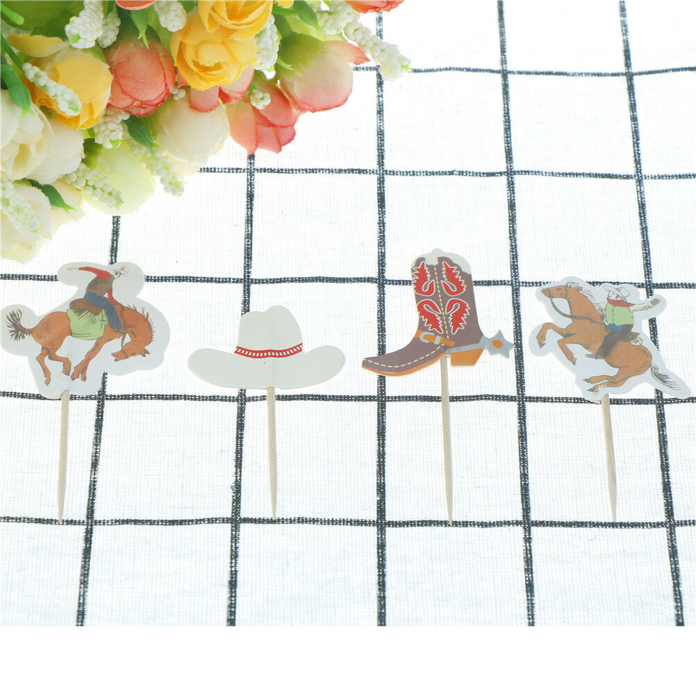 24pcs west cowboy cupcake topper birthday party cake decor supplies BDAU