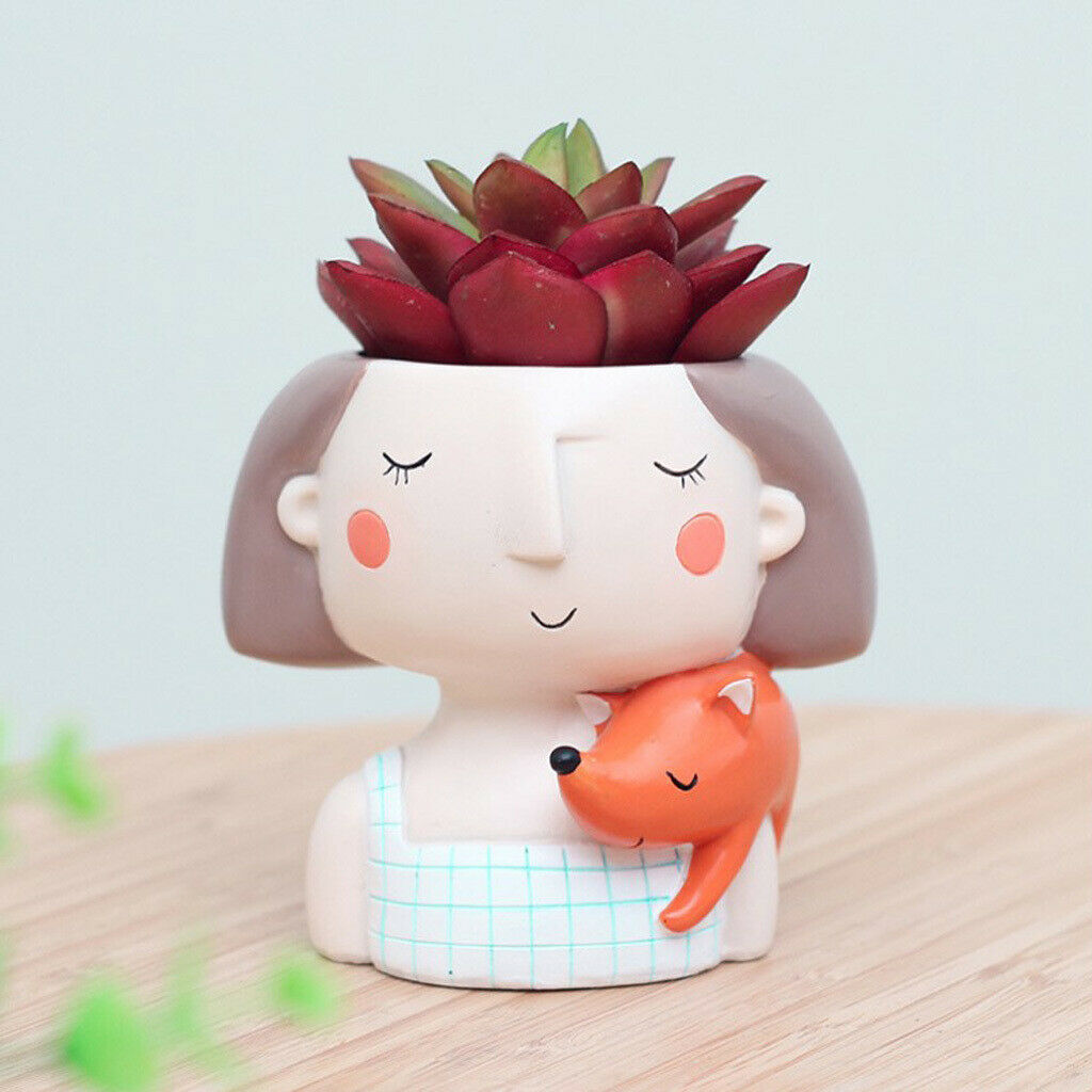 Set of 2 Pieces Girl Design Mini Flower Pots Cacti Succulent Plant Container