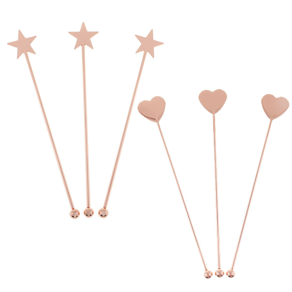 6pieces Copper Sturdy Cocktail Stirrer Swizzle Sticks Stainless Steel 15.5cm for