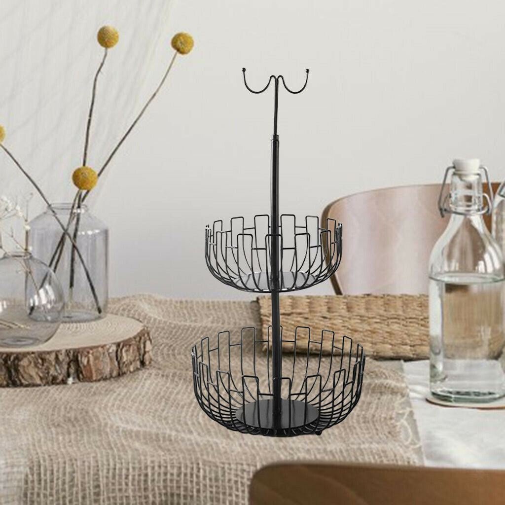 Iron Wire 2 Tier Hanging Fruit Basket Holder Kitchen Storage Rack Heavy Duty