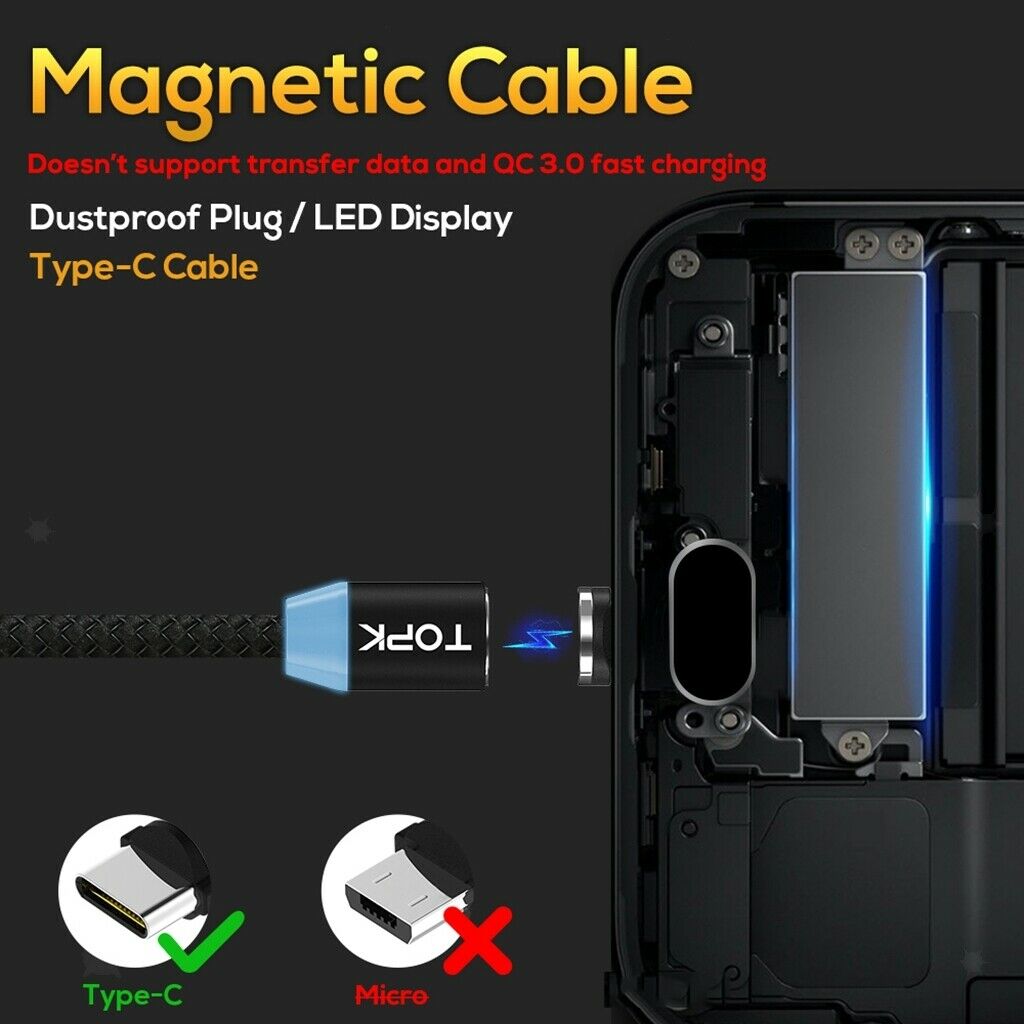 200cm/6.56ft LED Glow Magnetic Data Sync / Charging Cable for Type C Smartphone