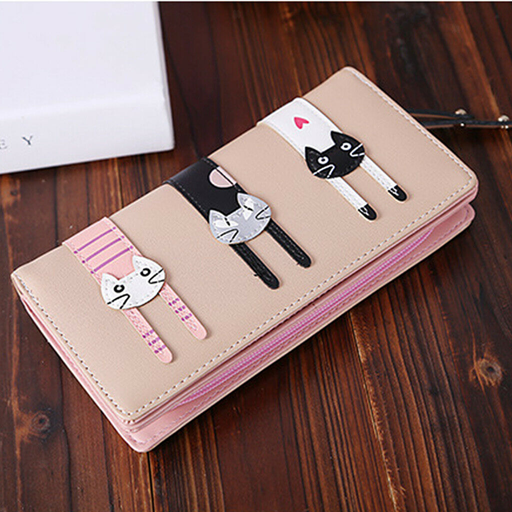 Women Leather Multi-functional Coin Holder Mobile Phone Wallet khaki