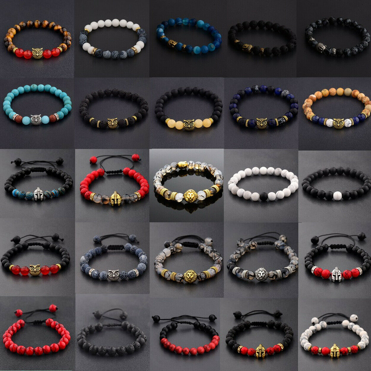 Wholesale Lots 15 Pcs Mixed Bracelets Natural Stone Stretch Women Men Bracelets