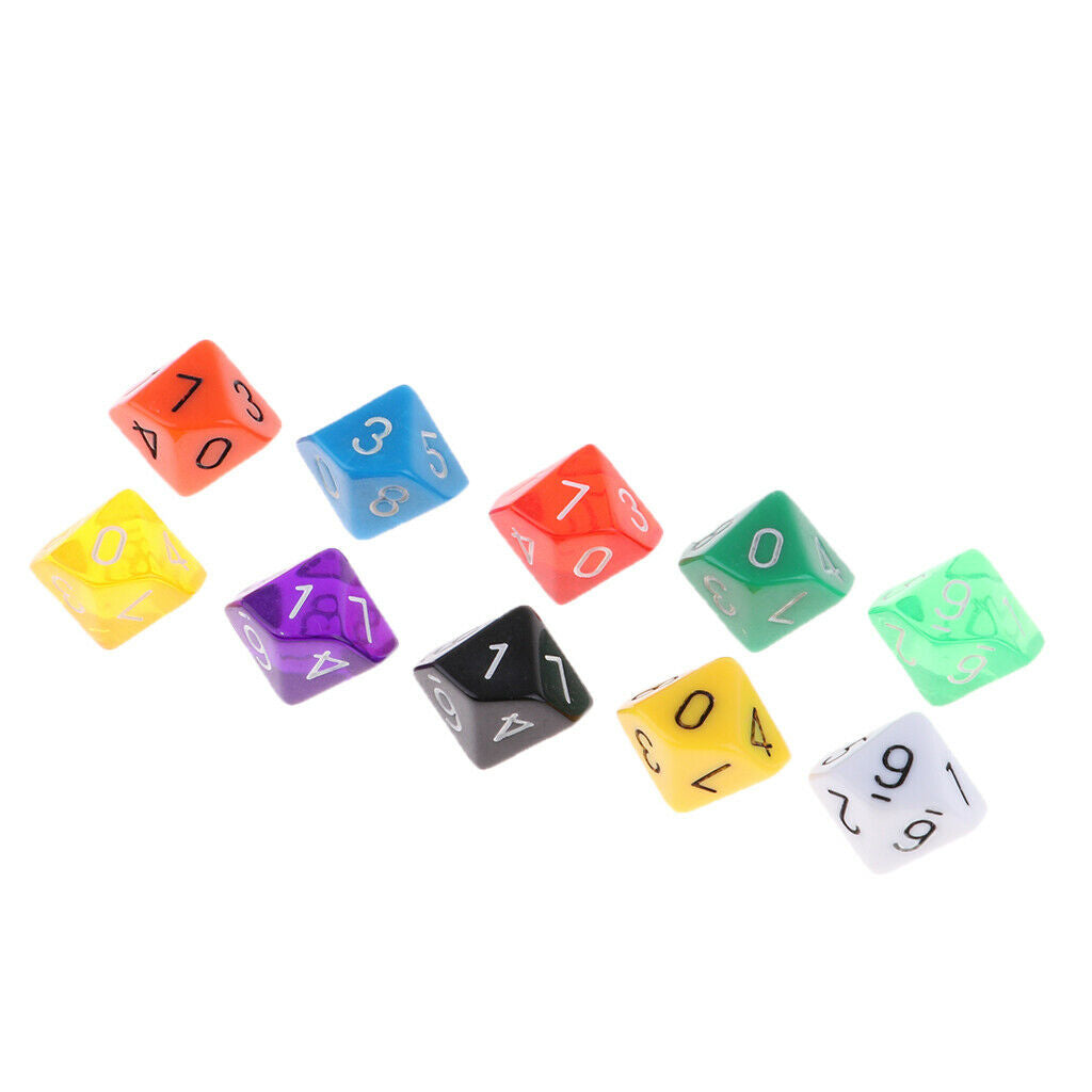 Pack of 10 Multi-Sided Acrylic Table Games Dice for Travel Pathfinder/D&D RPG